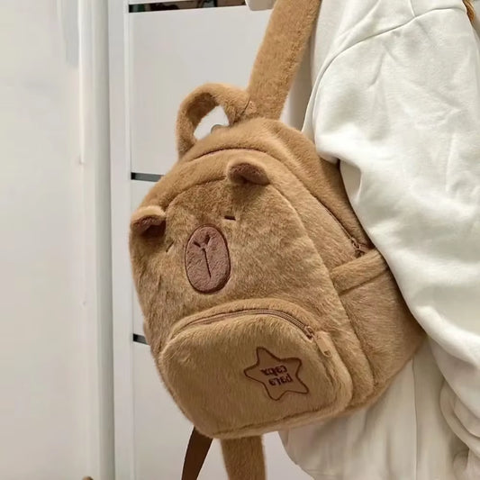 Kawaii Capybara Plush Backpack for Women Versatile Cartoon Funny Capibala Crossbody Bag Alrge Capacity Tote Bag