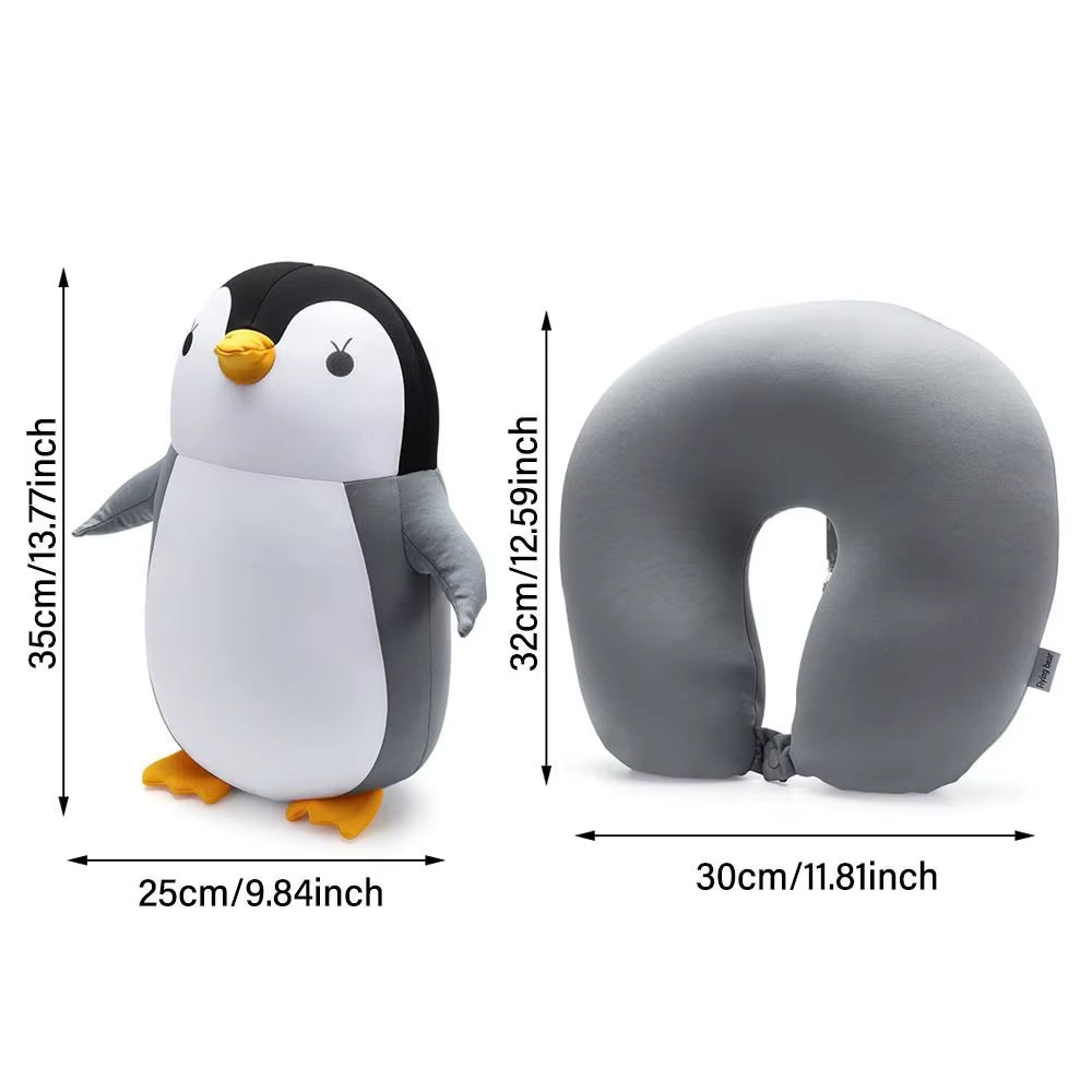 2 In-1 U-Shape Cute Penguin Neck Pillow Travel Neck Pillow Changable Cartoon Neck Pillow for Camping Hiking