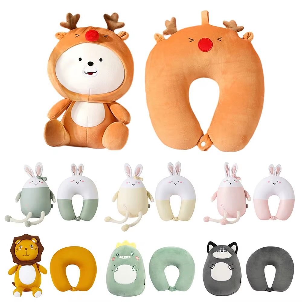2 In-1 U-Shape Cute Penguin Neck Pillow Travel Neck Pillow Changable Cartoon Neck Pillow for Camping Hiking