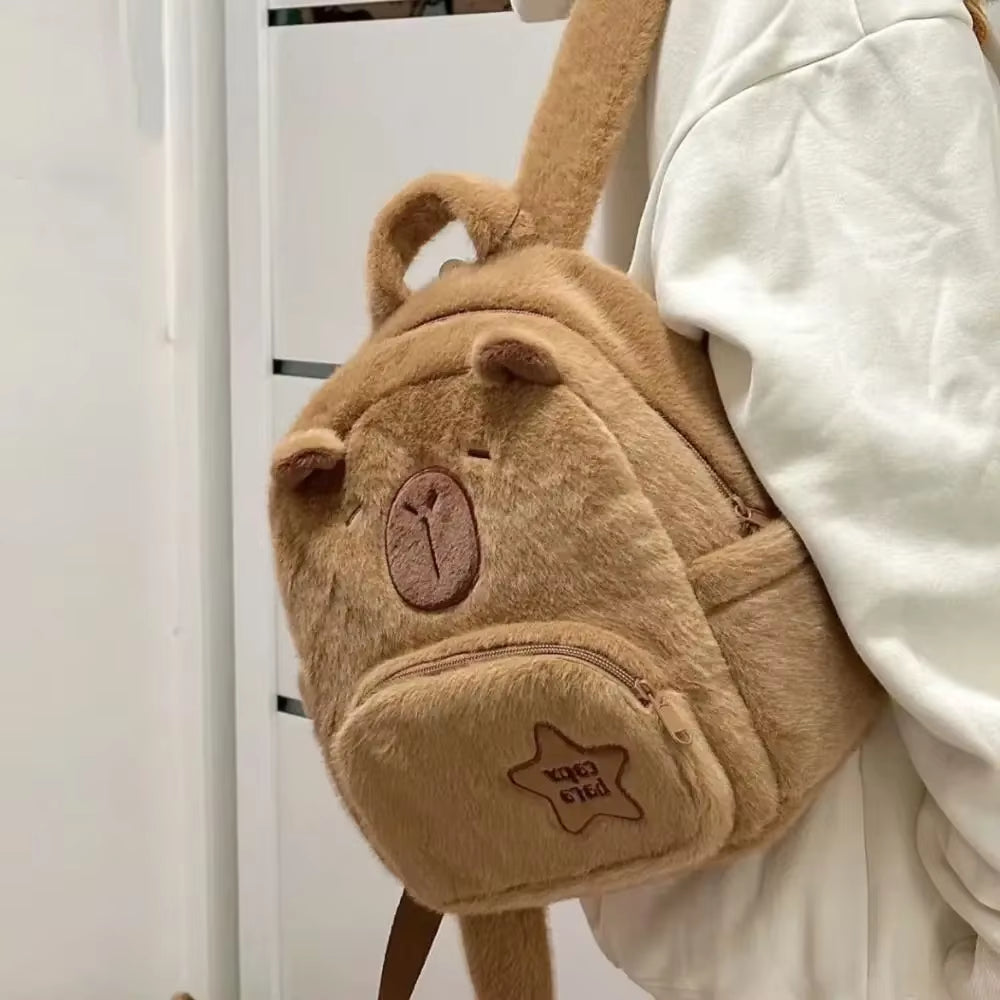 Kawaii Capybara Plush Backpack for Women Versatile Cartoon Funny Capibala Crossbody Bag Alrge Capacity Tote Bag