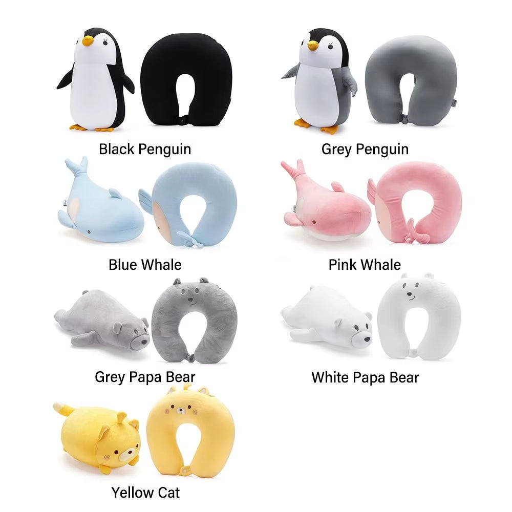 2 In-1 U-Shape Cute Penguin Neck Pillow Travel Neck Pillow Changable Cartoon Neck Pillow for Camping Hiking