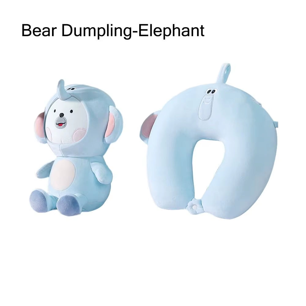 2 In-1 U-Shape Cute Penguin Neck Pillow Travel Neck Pillow Changable Cartoon Neck Pillow for Camping Hiking