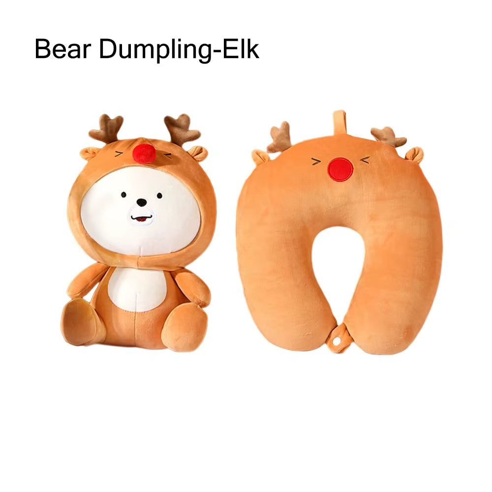 2 In-1 U-Shape Cute Penguin Neck Pillow Travel Neck Pillow Changable Cartoon Neck Pillow for Camping Hiking