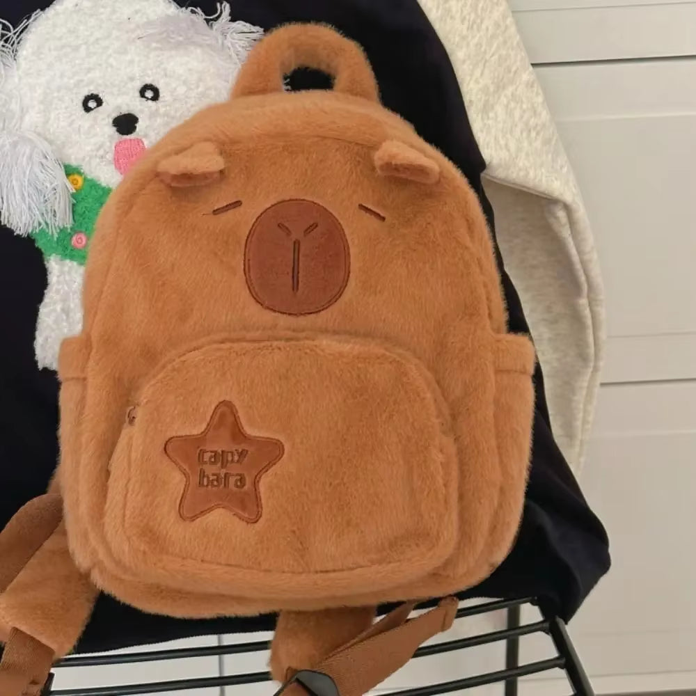 Kawaii Capybara Plush Backpack for Women Versatile Cartoon Funny Capibala Crossbody Bag Alrge Capacity Tote Bag