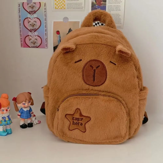 Kawaii Capybara Plush Backpack for Women Versatile Cartoon Funny Capibala Crossbody Bag Alrge Capacity Tote Bag